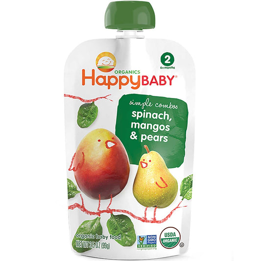 Happy Family Happy Baby Stage 2 Simple Combos - Spinach, Mangos & Pears, 113 g.-NaturesWisdom