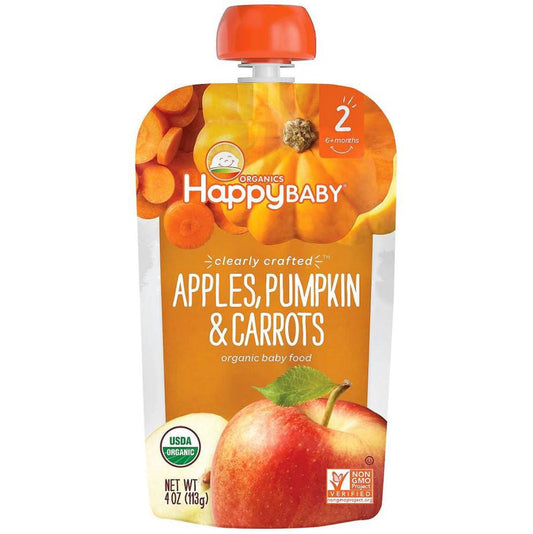 Happy Family Happy Baby Stage 2 Clearly Crafted - Apples Pumpkin & Carrots, 113 g.-NaturesWisdom