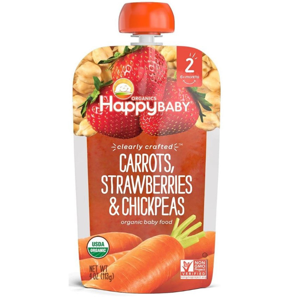 Happy Family Happy Baby Stage 2 Clearly Crafted - Carrots Strawberries & Chickpeas, 113 g.-NaturesWisdom
