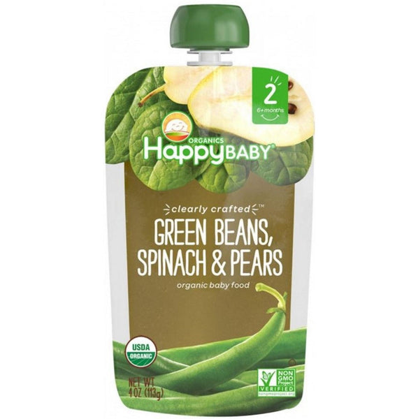 Happy Family Happy Baby Stage 2 Clearly Crafted - Green Beans Spinach & Pears, 113 g.