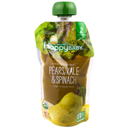 Happy Family Happy Baby Stage 2 Clearly Crafted - Pears Kale & Spinach, 113 g.-NaturesWisdom
