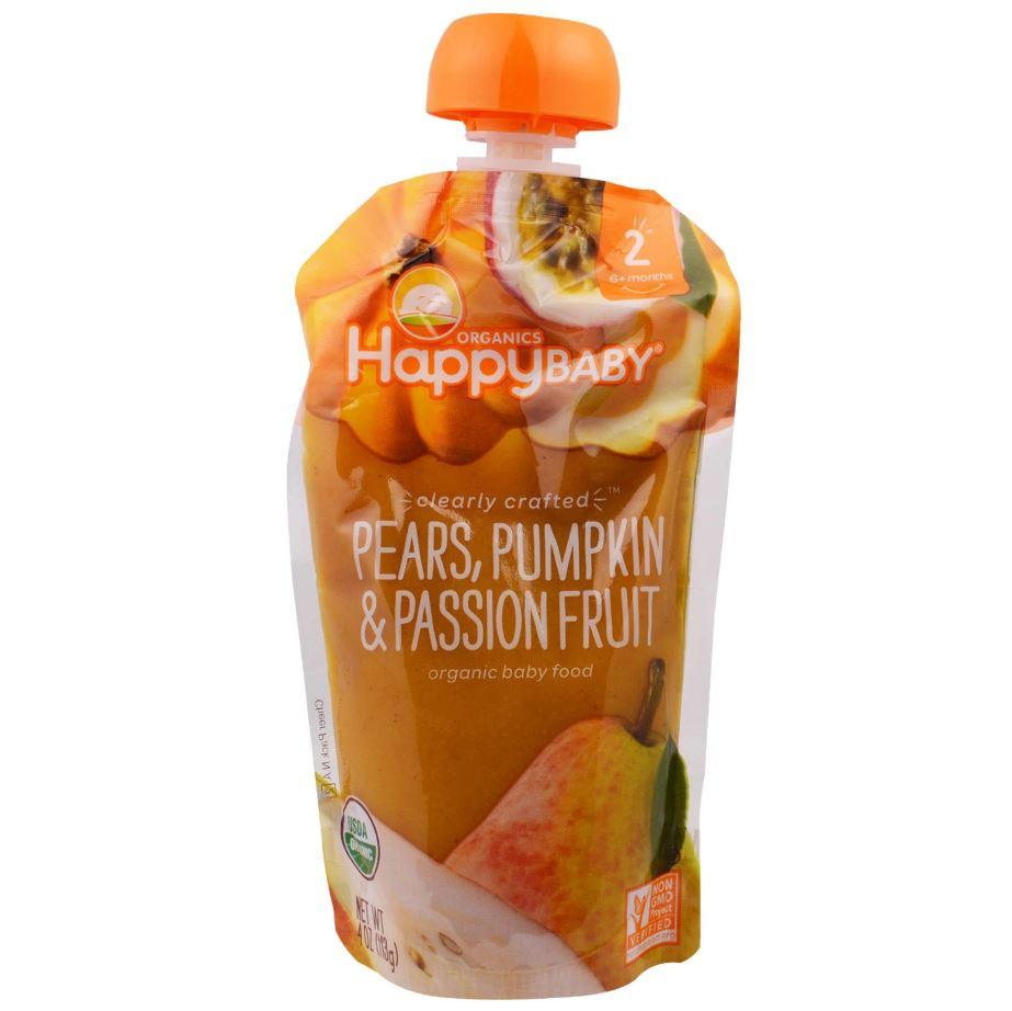 Happy Family Happy Baby Stage 2 Clearly Crafted - Pears Pumpkin & Passion Fruit, 113 g.-NaturesWisdom