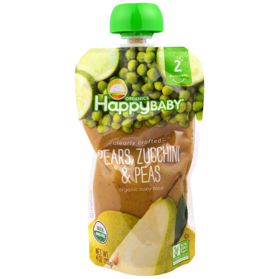 Happy Family Happy Baby Stage 2 Clearly Crafted - Pears Zucchini & Peas, 113 g.-NaturesWisdom