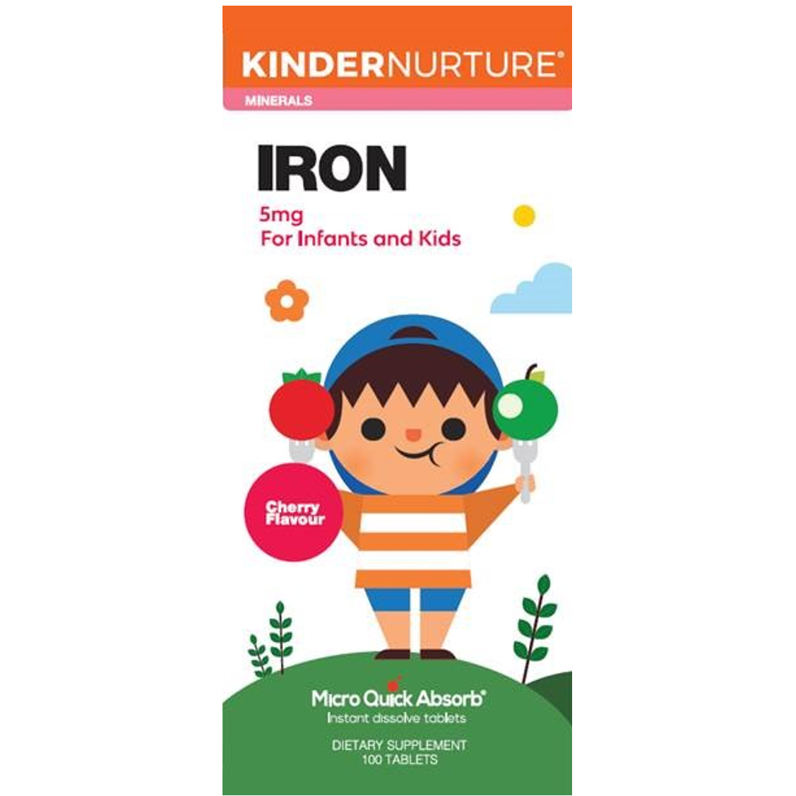 KinderNurture Iron 5mg - Cherry Flavour, 100 tabs.-NaturesWisdom