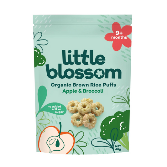 Little Blossom Organic Brown Rice Puffs - Apple & Broccoli, 40g