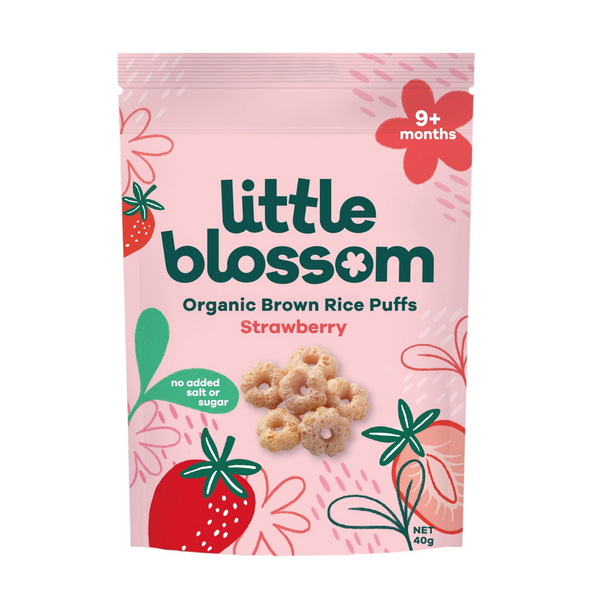 Little Blossom Organic Brown Rice Puffs - Strawberry, 40g