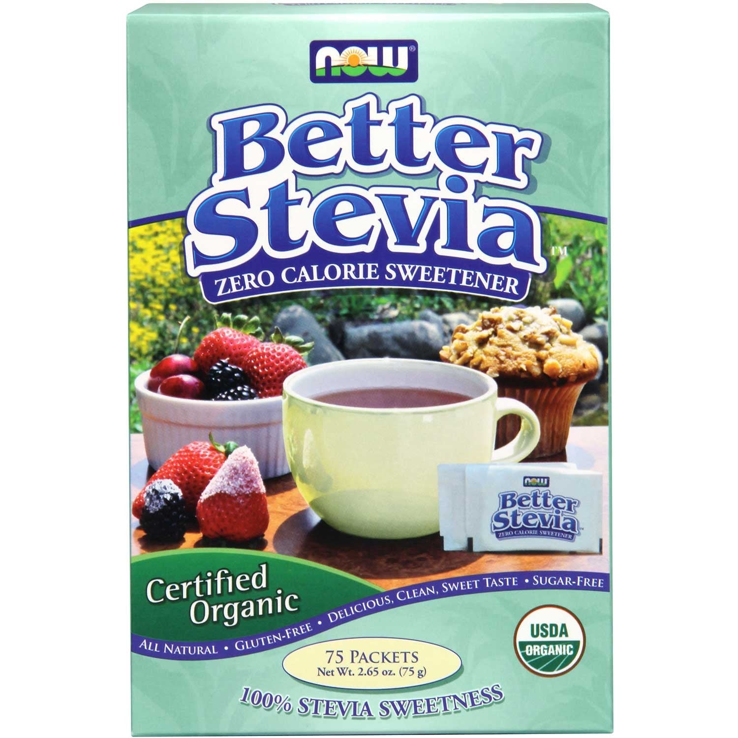NOW BetterStevia Organic Extract Powder Packets, 75 x 1 g.-NaturesWisdom