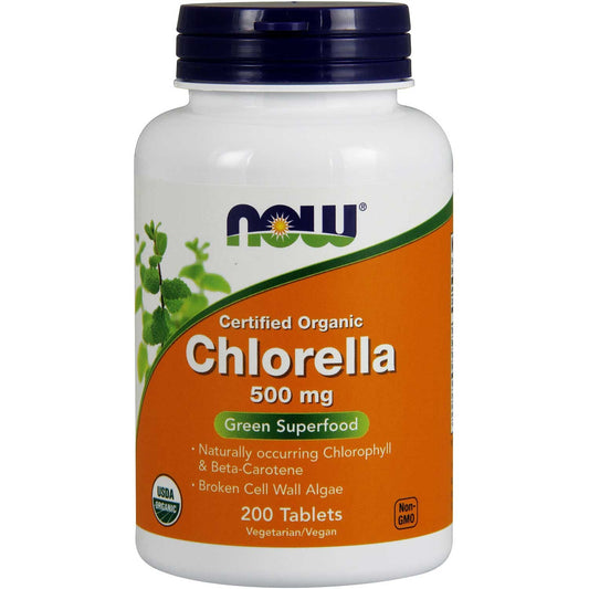 NOW Chlorella 500 mg (Certified Organic), 200 tabs.-NaturesWisdom