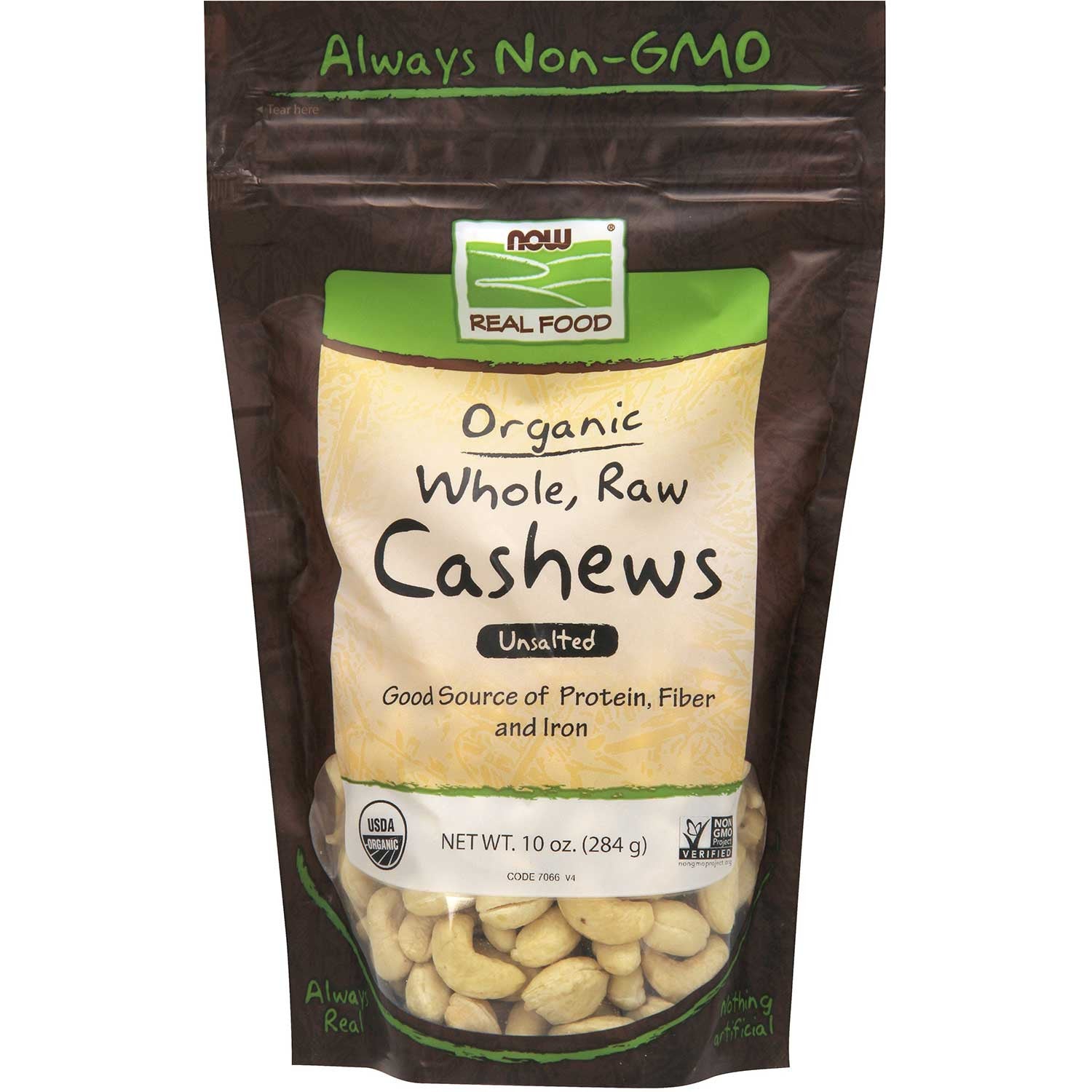 NOW Real Food Cashews - Raw, Whole, Unsalted, Organic, 284 g.-NaturesWisdom