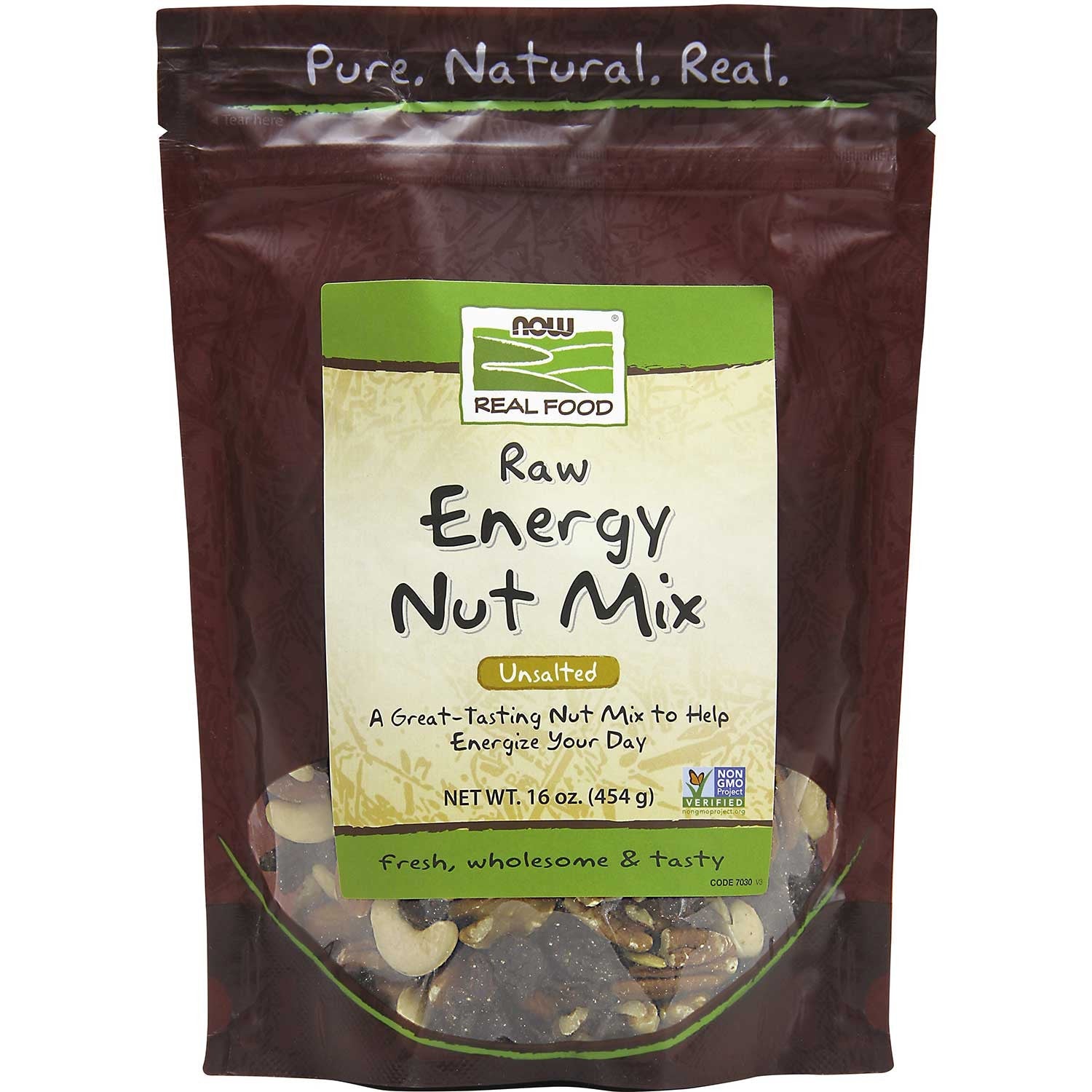 NOW Real Food Energy Nut Mix - Raw, Unsalted, 454 g.-NaturesWisdom