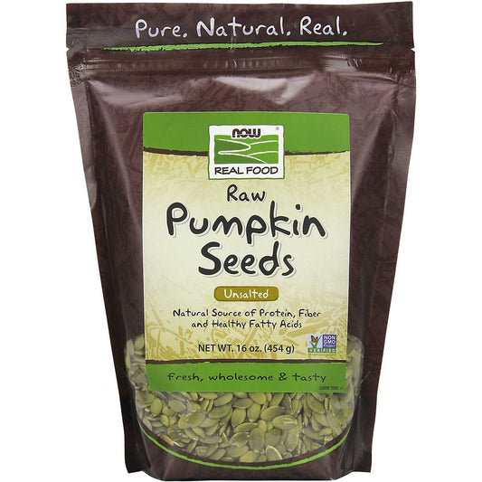 NOW Real Food Pumpkin Seeds - Raw, Unsalted, 454 g.-NaturesWisdom