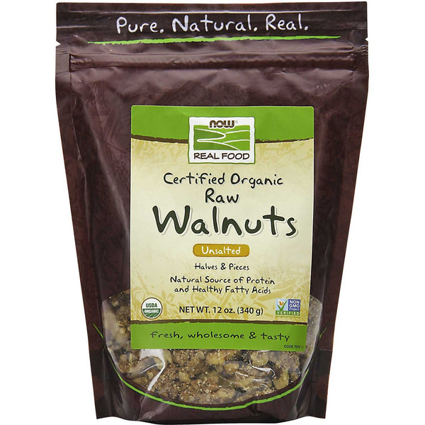 NOW Real Food Walnuts - Raw, Unsalted, Halves & Pieces, Organic, 340 g.