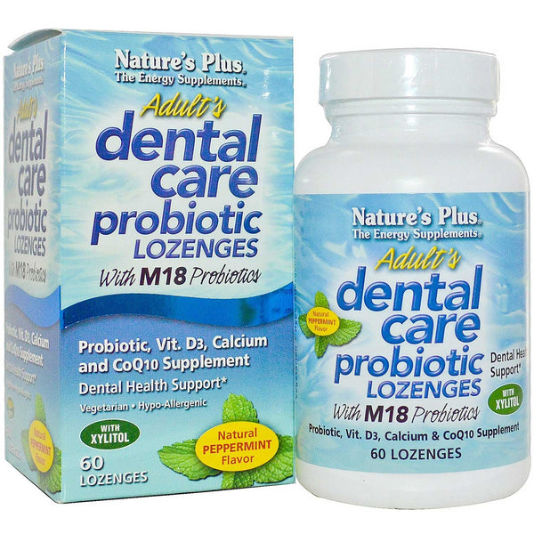 Natures Plus Adult's Dental Care Probiotic Lozenges - Peppermint, 60 tabs.