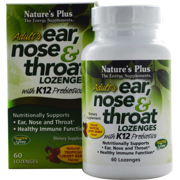 Natures Plus Adult's Ear, Nose & Throat Lozenges w/K12 Probiotics -Tropical Cherry Berry, 60 lozs.