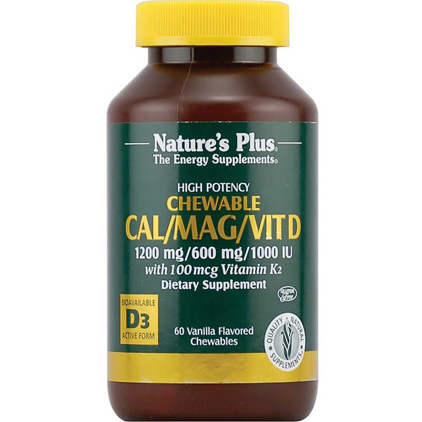 Natures Plus Cal/Mag/Vit D3 with Vitamin K2 Chewables - Vanilla, 60 tabs.