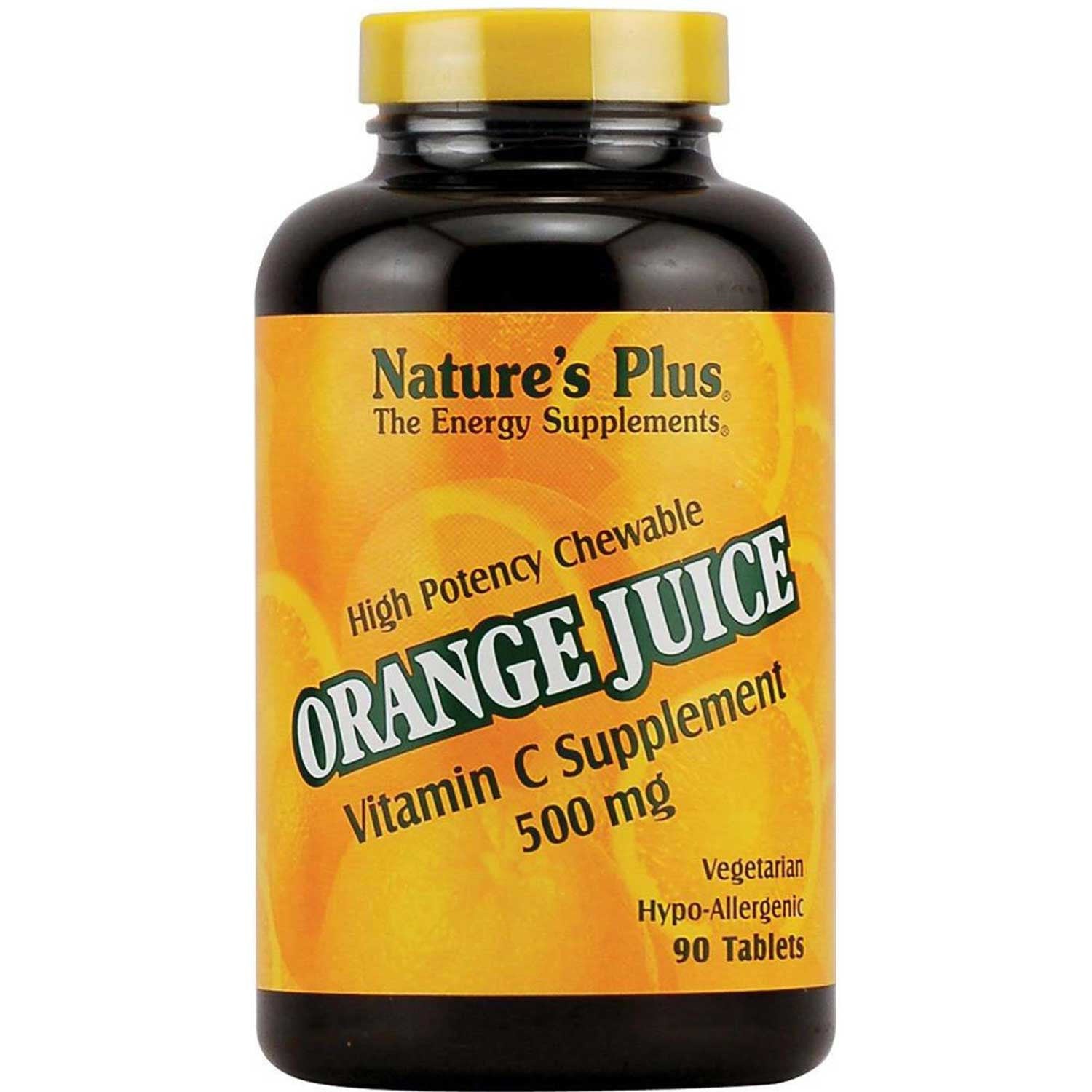 Natures Plus Orange Juice Vitamin C 500 mg Chewable, 90 tabs.-NaturesWisdom