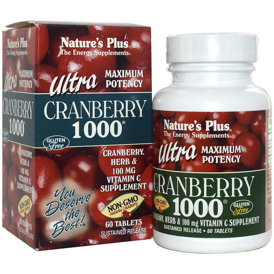 Natures Plus Ultra Cranberry 1000 S/R w/Vit C & Herbs, 60 tabs.-NaturesWisdom