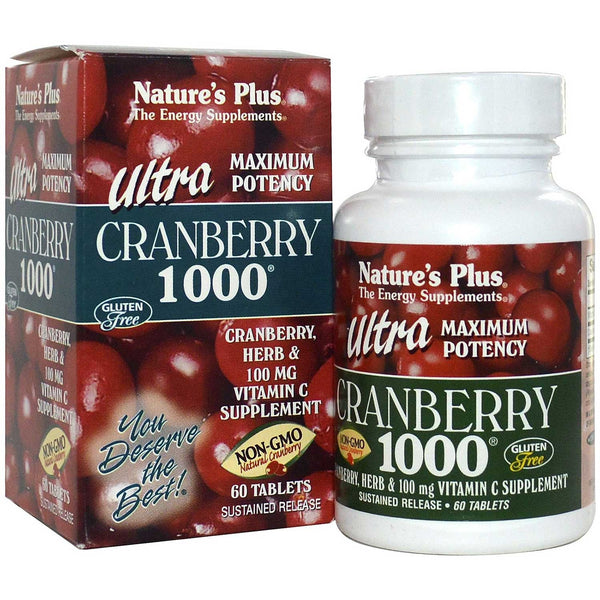 Natures Plus Ultra Cranberry 1000 S/R w/Vit C & Herbs, 60 tabs.
