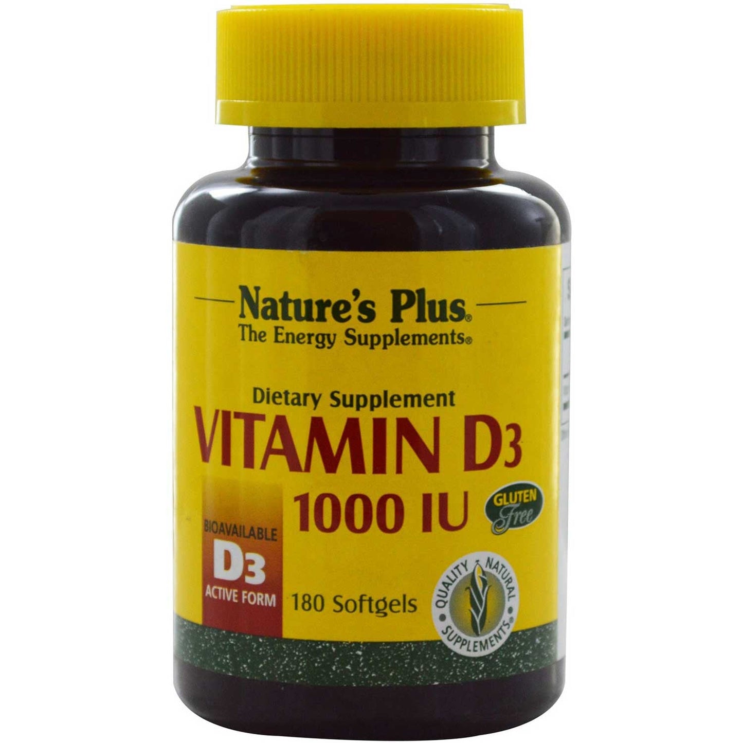 Natures Plus Vitamin D 1000 IU (D3, Cholecalciferol), 180 sgls.-NaturesWisdom
