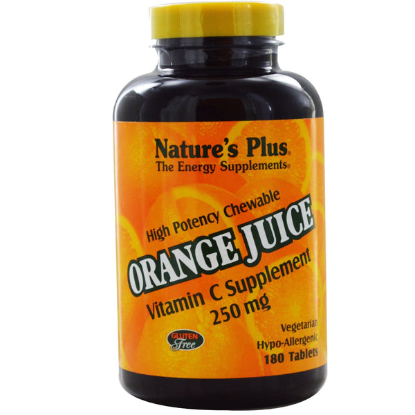 Natures Plus Orange Juice Vitamin C 250 mg Chewable, 90 tabs.