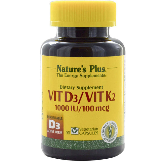 Natures Plus Vitamin D3 1000 IU/Vitamin K2 100 mcg, 90 Vcaps.-NaturesWisdom