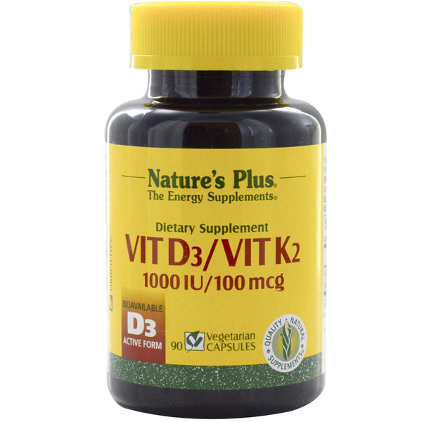 Natures Plus Vitamin D3 1000 IU/Vitamin K2 100 mcg, 90 Vcaps.