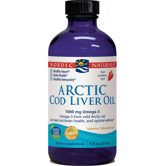 Nordic Naturals Arctic Cod Liver Oil - Strawberry, 237 ml.-NaturesWisdom