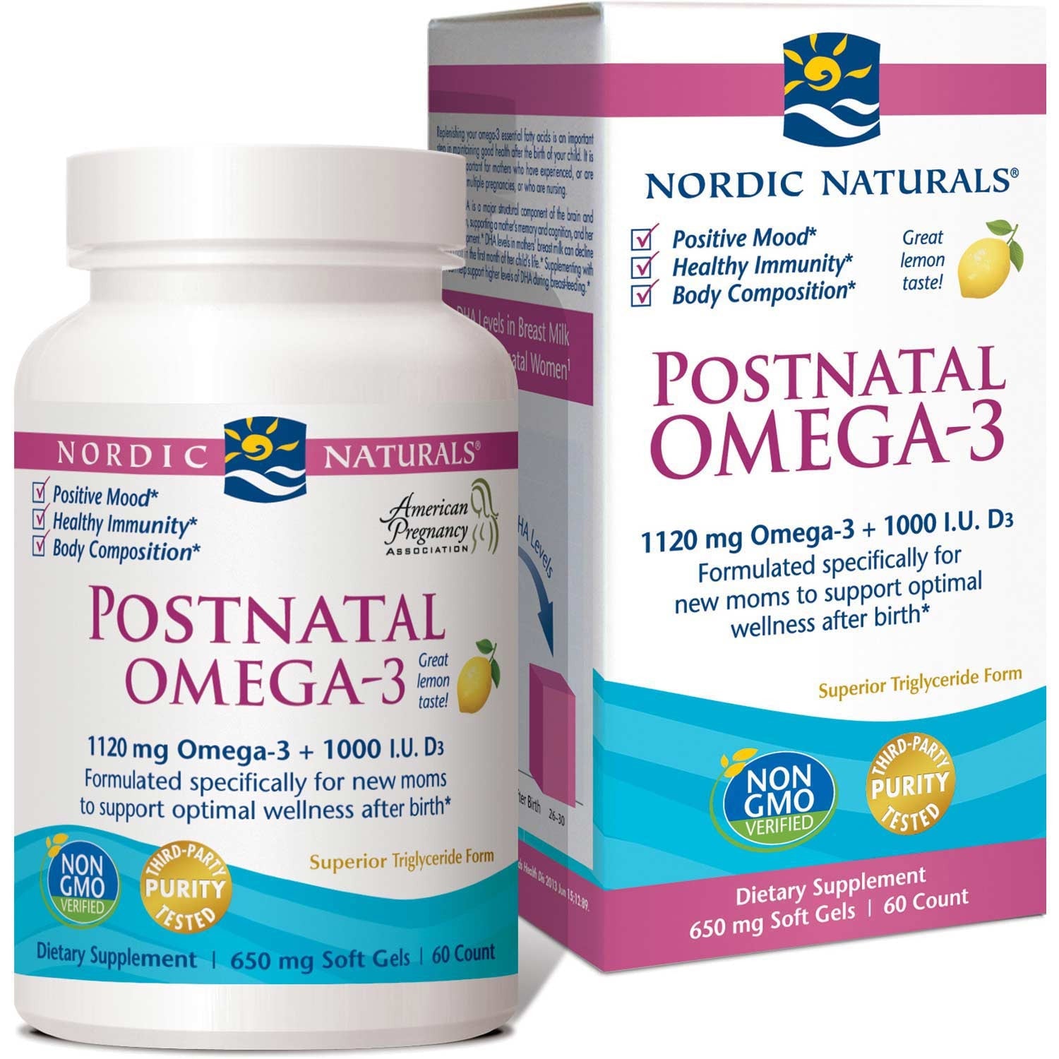 Nordic Naturals Postnatal Omega-3 - Lemon, 60 sgls.-NaturesWisdom