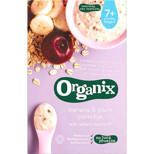Organix Organic Cereal - Banana & Plum Porridge, 200 g.-NaturesWisdom