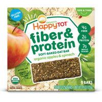 Happy Family Happy Tot Fiber & Protein Soft-Baked Oat Bar - Apple & Spinach, 5 x 25 g.
