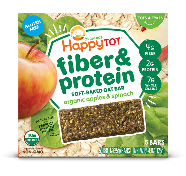 Happy Family Happy Tot Fiber & Protein Soft-Baked Oat Bar - Apple & Spinach, 5 x 25 g.