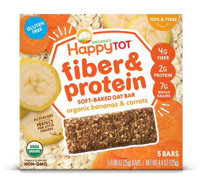 Happy Family Happy Tot Fiber & Protein Soft-Baked Oat Bar - Bananas & Carrots, 5 x 25 g.